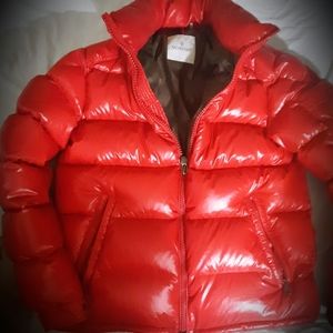 Moncler "Maya" red puffer jacket.